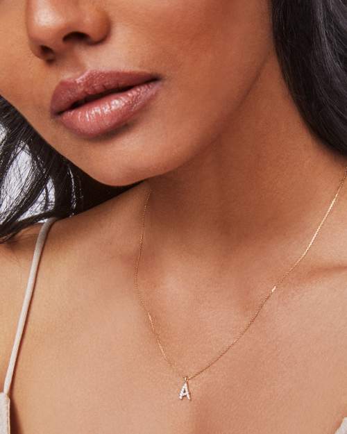 Diamond Letter A Pendant Necklace in 14k Yellow Gold Kendra Scott