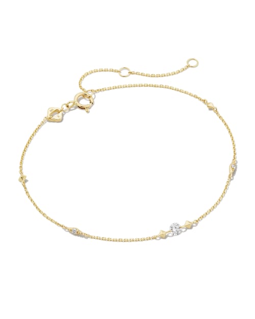 0.10 ct Floating Lab Grown White Diamond Delicate Chain Bracelet in 14k Yellow Gold