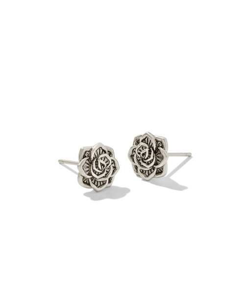 Ansel Rose Stud Earrings in Vintage Silver