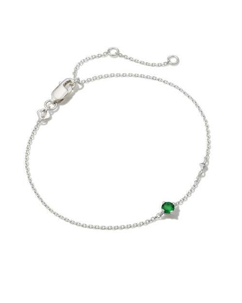 Maisie Sterling Silver Delicate Chain Bracelet in Green Onyx