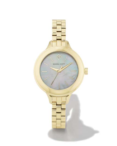 Alex Gold Tone Stainless Steel 35mm Narrow Watch in Ivory Mother-of-Pearl