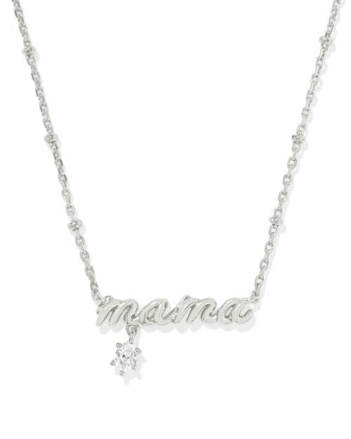 Mama Silver Crystal Short Pendant Necklace
