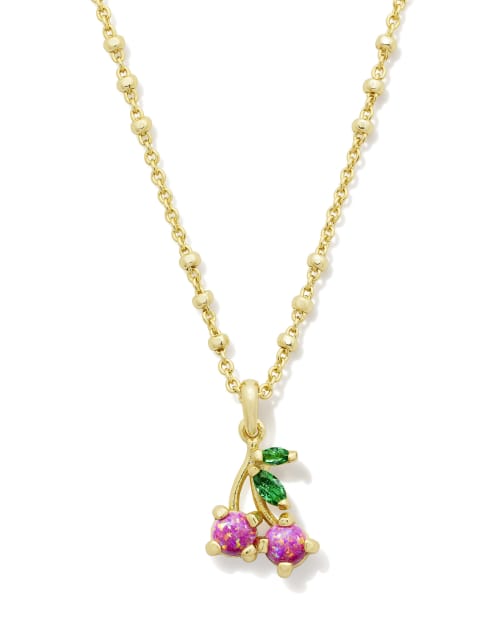 Cherry Silver Short Pendant Necklace in Berry Kyocera Opal