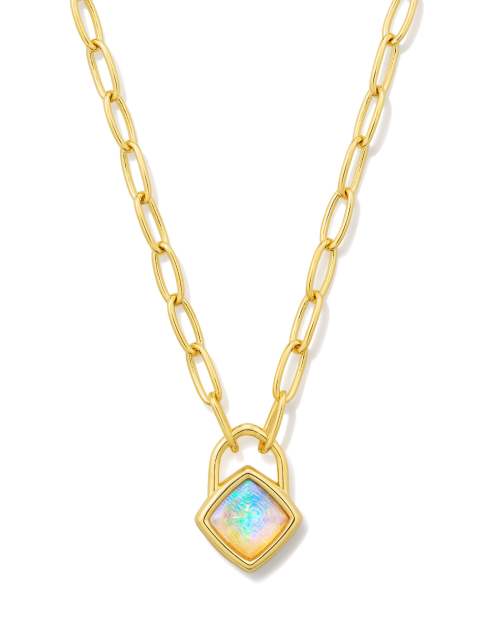 Greer 18k Gold Vermeil Paperclip Pendant Necklace in White Lab Grown Opal