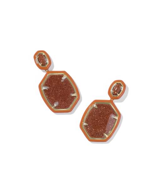 Daphne Enamel Gold Frame Drop Earrings, Black Agate main image 0