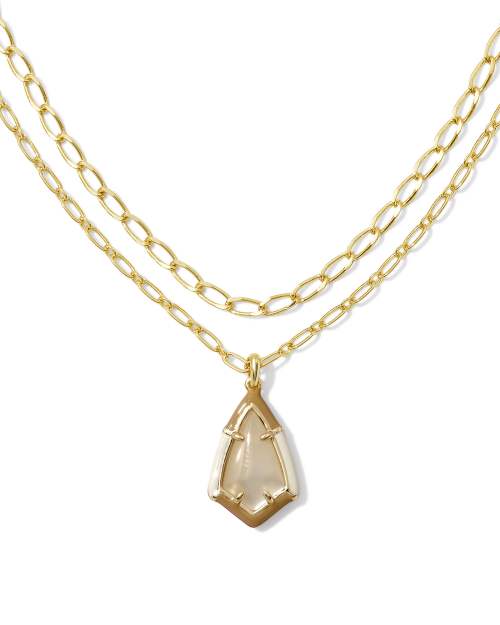 Camry Gold Enamel Frame Multi Strand Necklace in Natural Mother-of-Pearl