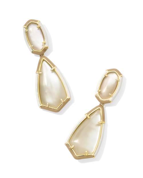Camry Gold Enamel Frame Statement Earrings in Natural Mother-of-Pearl
