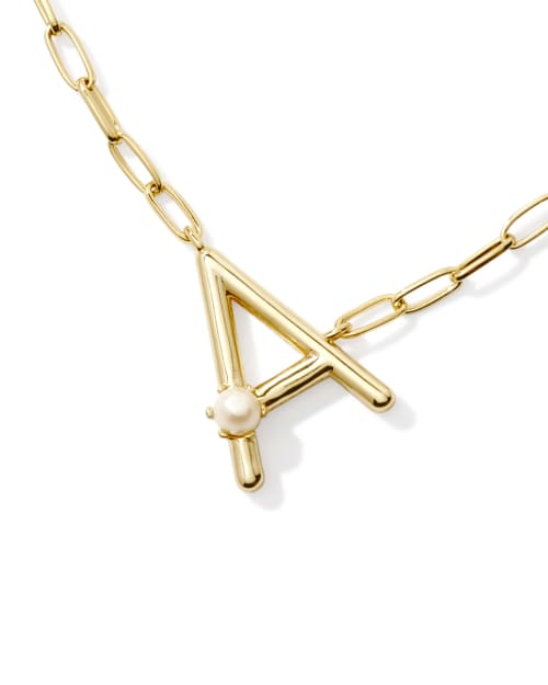 Pearl Gold Letter H Short Pendant Necklace in Freshwater Cultured