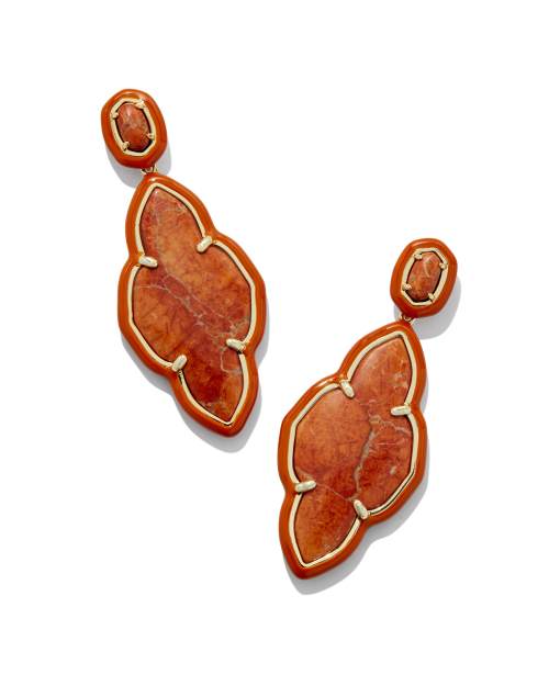 Abbie Gold Enamel Frame Statement Earrings in Variegated Orange Magnesite  Kendra Scott