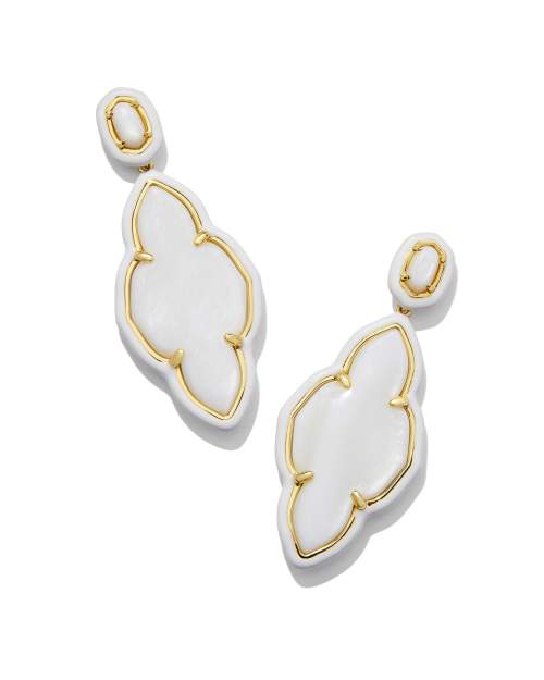 Ainsley Gold Huggie Earrings in White Enamel