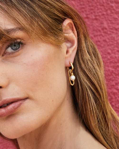 Brooklyn Convertible Pearl 18k Gold Vermeil Charm Earrings in Freshwater Cultured Pearl