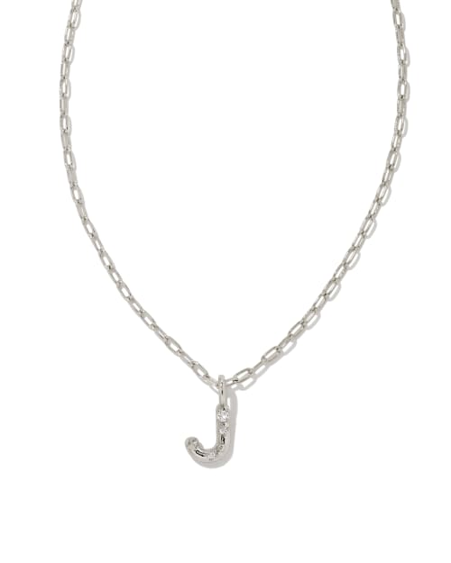 Crystal Letter J Silver Short Pendant Necklace in White Crystal
