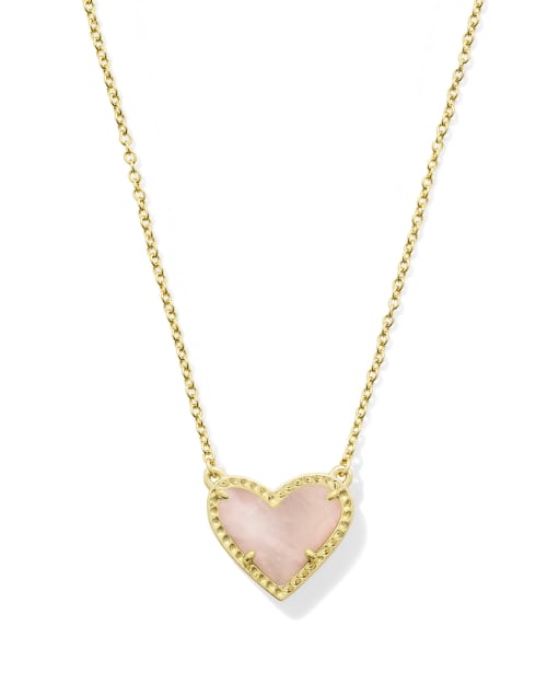 Ari Heart Gold Huggie Earrings in Rose Quartz