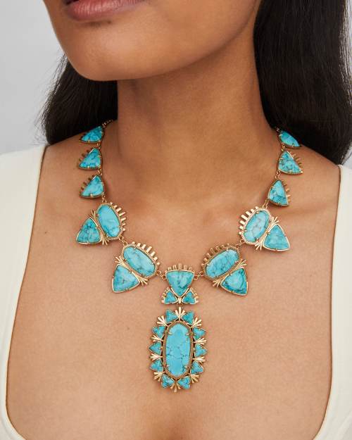 Havana Vintage Gold Statement Necklace in Variegated Turquoise - Main Image