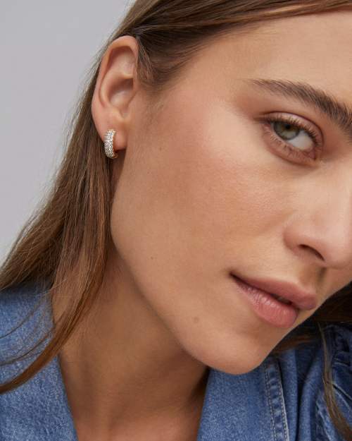 Cailin Silver Crystal Hoop Earrings in White Crystal