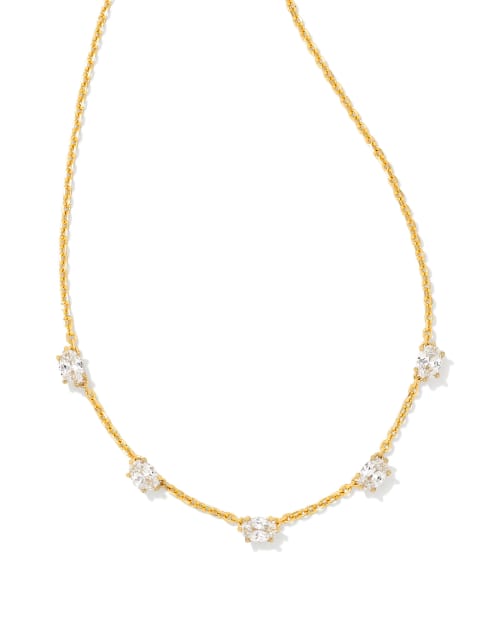 Cailin Gold Crystal Strand Necklace in White CZ