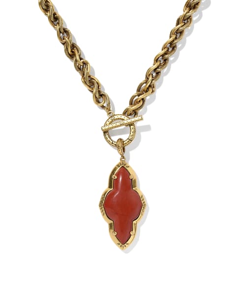 Abbie Vintage Gold Etch Frame Large Long Pendant Necklace