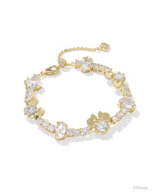 Disney | Kendra Scott Gold Mickey Mouse and Minnie Mouse Tennis Necklace in White Crystal