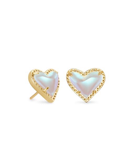 Ari Heart Gold Huggie Earrings in Dichroic Glass