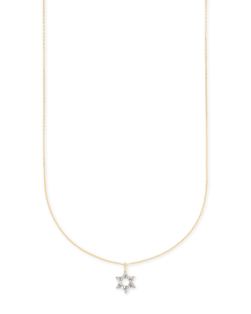 Star of David 14k Yellow Gold Pendant Necklace in White Diamonds