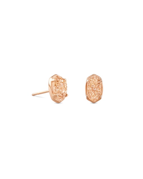 Emilie Rose Gold Stud Earrings in Sand Drusy
