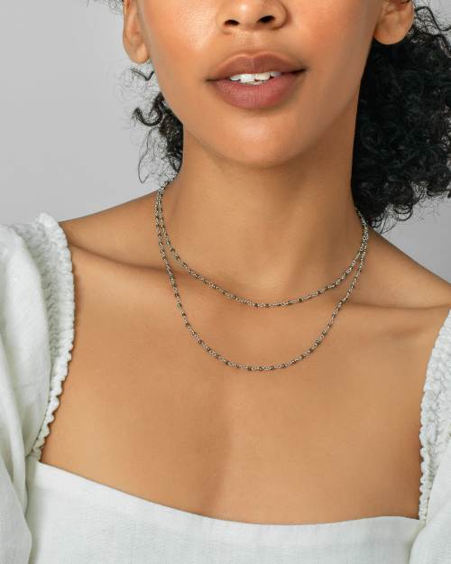 Davis Sterling Silver Beaded Long Necklace in Pyrite