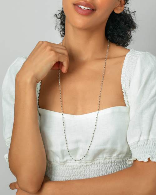 Davis Sterling Silver Beaded Long Necklace in Pyrite