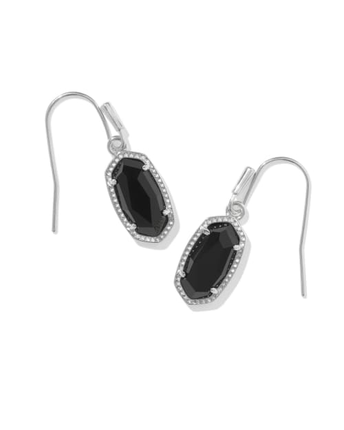 Lee Silver Drop Earrings in Black Opaque Glass