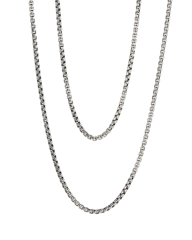 Beck 20" Thin Round Box Chain Necklace in Oxidized Sterling Silver image number 2.0