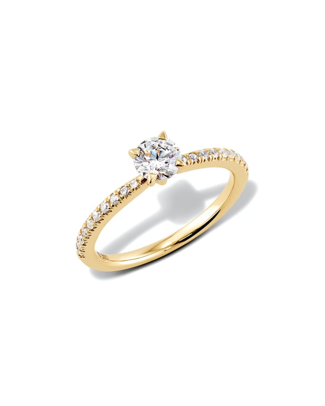 Round Solitaire Engagement Ring with Pave Diamonds in 14k Yellow Gold image number 3.0