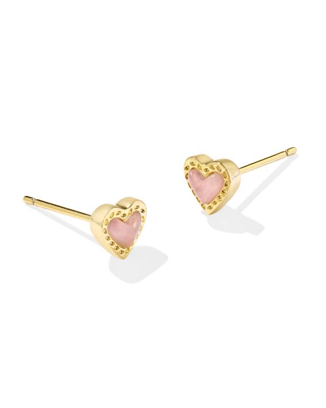 Tiny Bird Post Stud Earrings with Pink Hearts Tiny Bird Post Stud Earrings with Pink Hearts