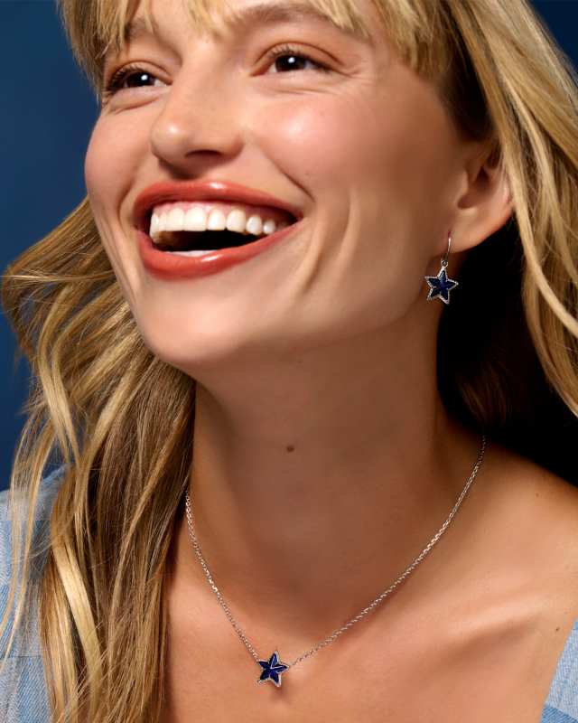 Cassidy Silver Drop Earrings in Navy Mother-of-Pearl