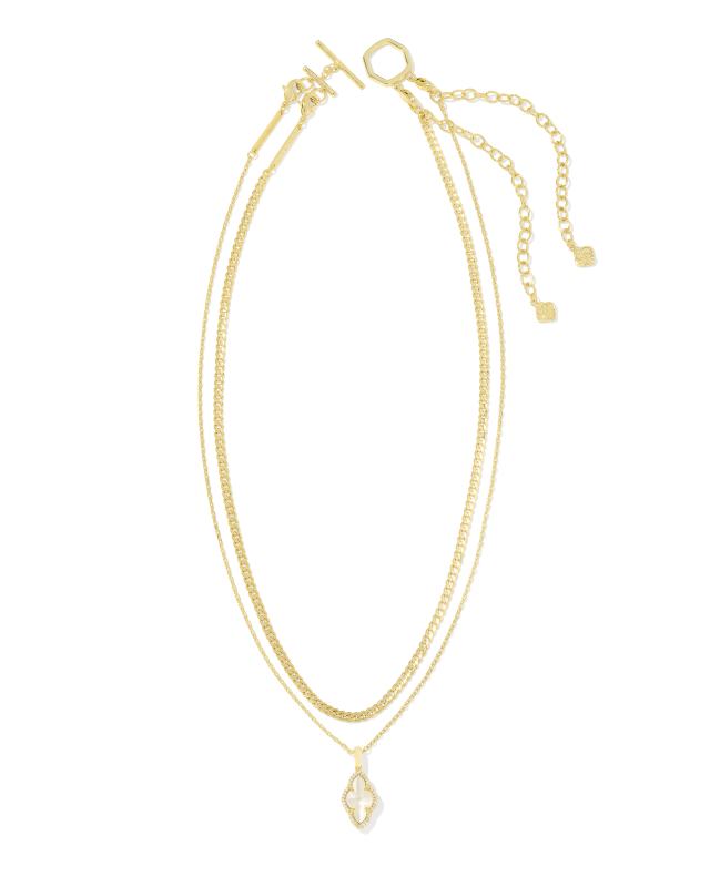 Abbie Gold Pave Frame Multi Strand Necklace in Ivory Mother-of-Pearl image number 2.0