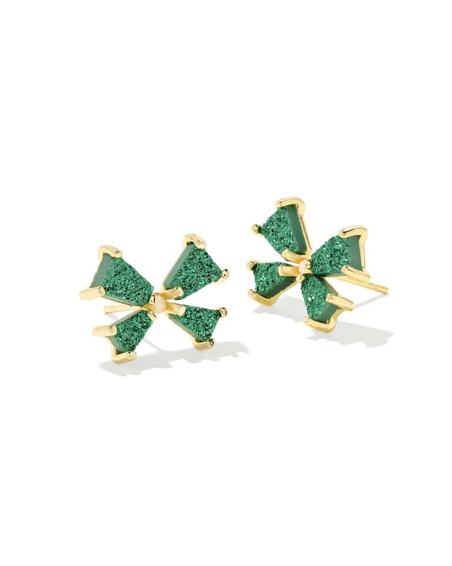 Blair Gold Bow Small Stud Earrings in Emerald Drusy image number 0.0