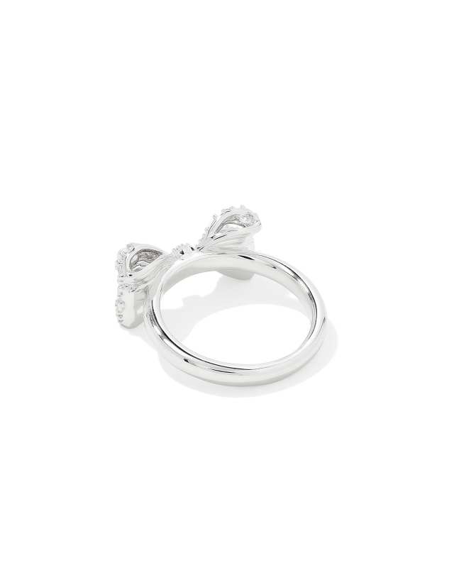 Krista Silver Bow Cocktail Ring in White Mix