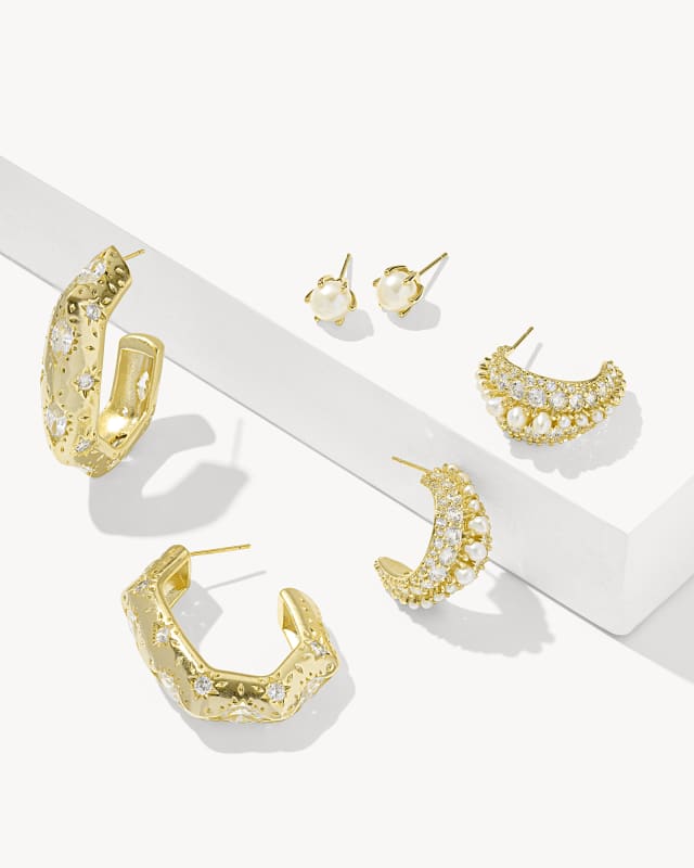 Krista Gold Hoop Earrings in White Mix image number 2.0