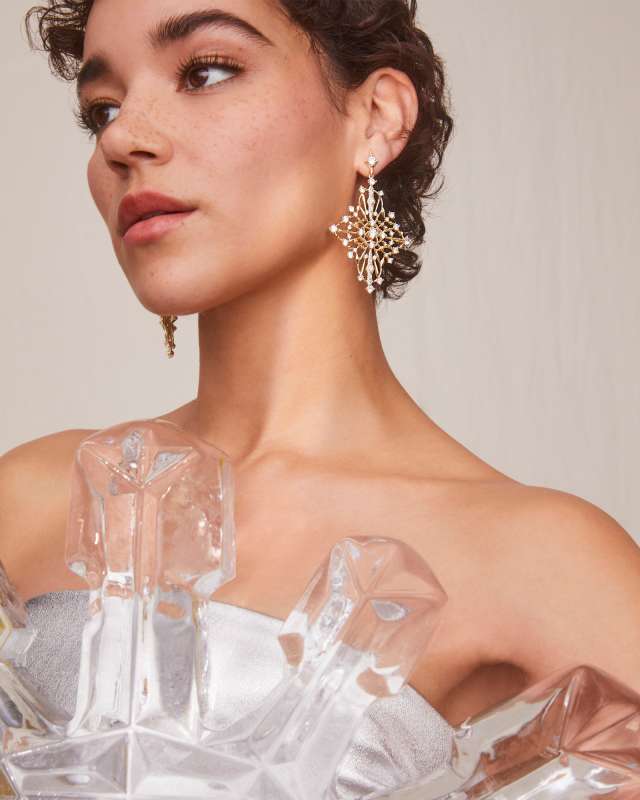 Rosalie Gold Statement Earrings in White CZ image number 1.0