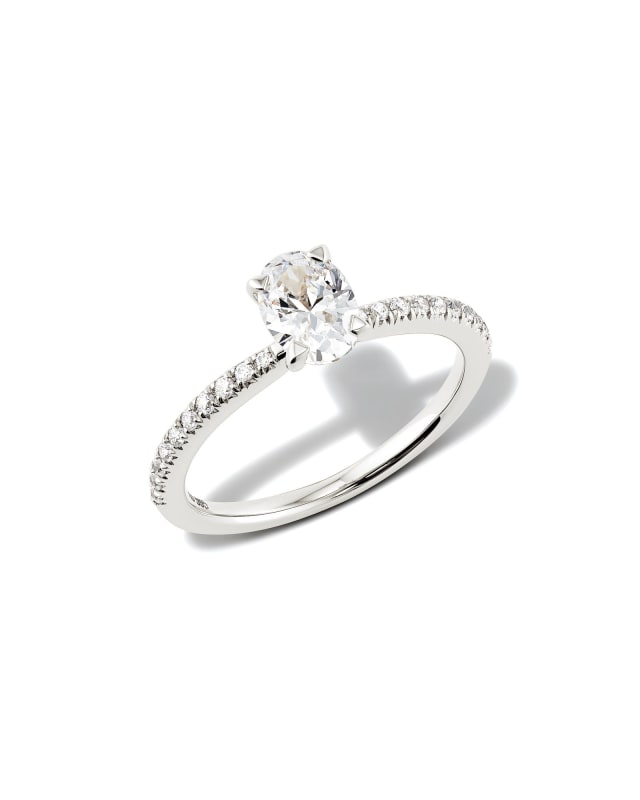 Oval Solitaire Engagement Ring with Pave Diamonds in 14k White Gold image number 3.0