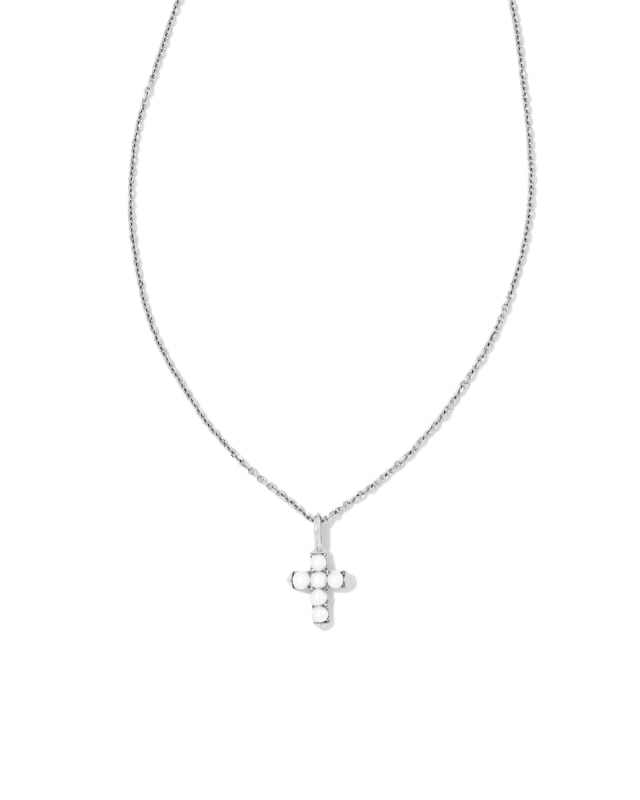 Pearl 14k White Gold Cross Pendant Necklace in White Pearl image number 0.0