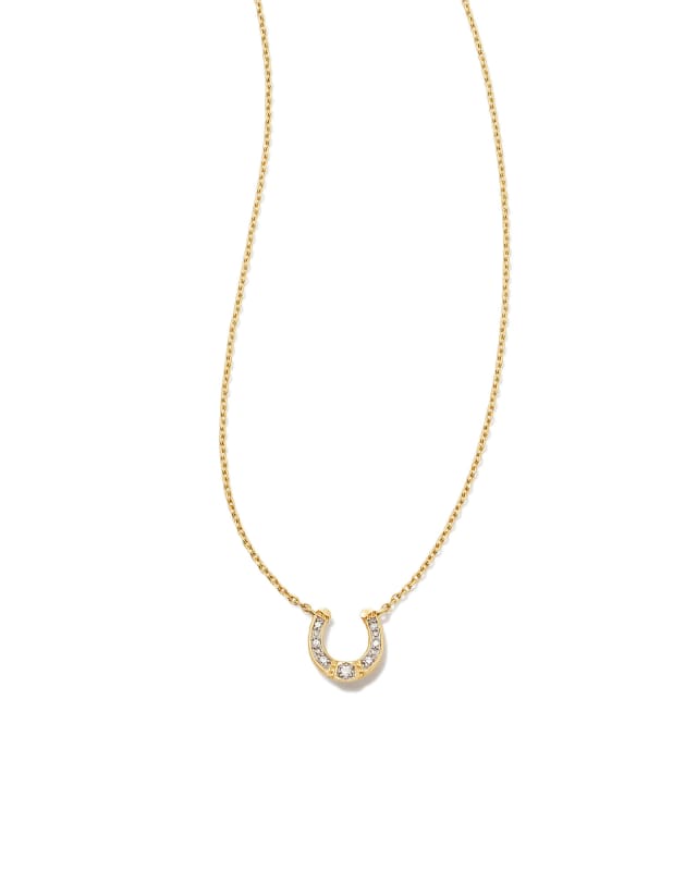 Noble 14k Yellow Gold Horseshoe Short Pendant Necklace in White Diamond image number 0.0