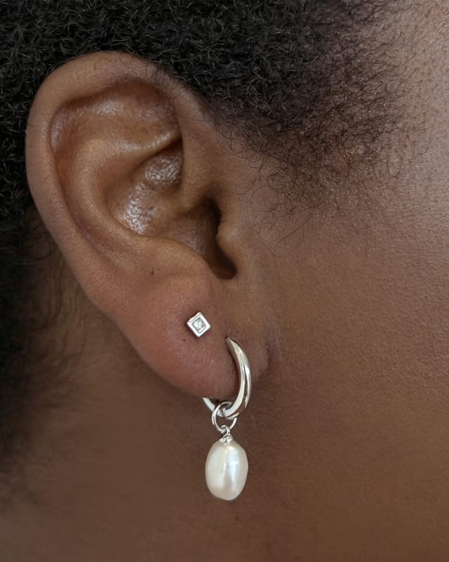 Willa Silver Pearl Huggie Earrings in White Pearl image number 1.0