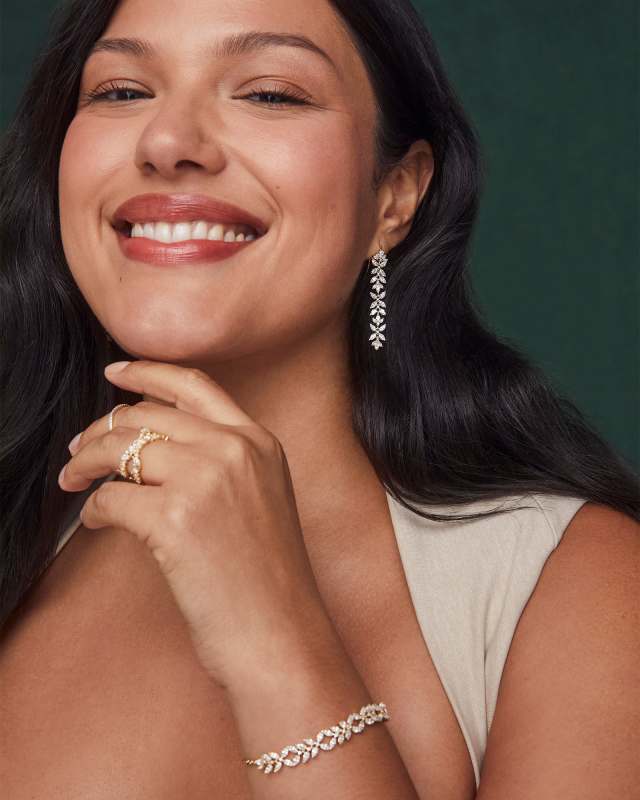 Rosalie Gold Linear Earrings in White CZ image number 1.0