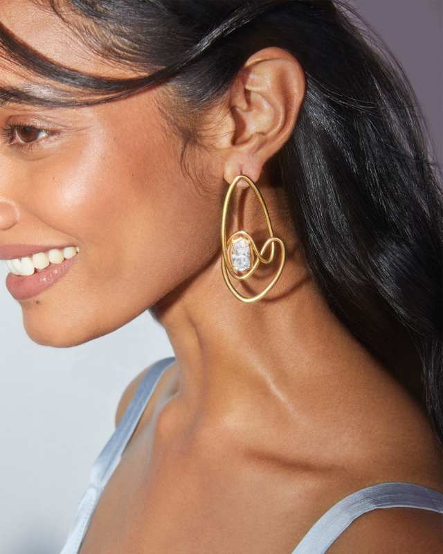 Myles Vintage Gold Crystal Statement Earrings in White Crystal