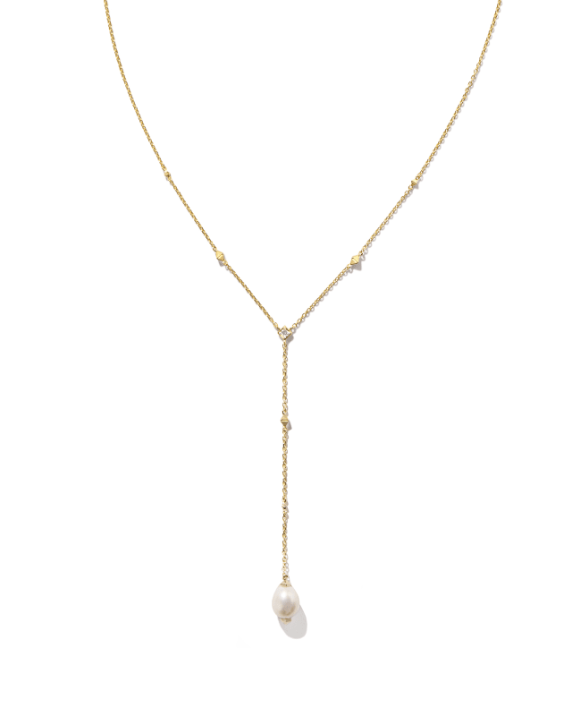 Michelle 14k Yellow Gold Y Necklace in White Pearl image number 0.0