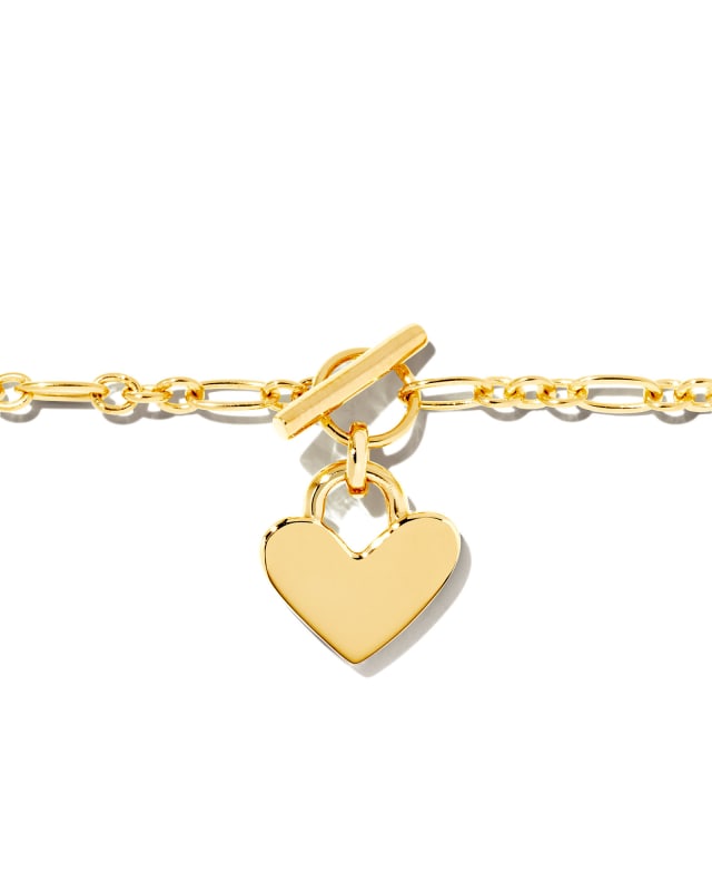 Monogram Charm Bracelet With Toggle Clasp And Heart Charm - Large Chain  with Tiffany Style Heart- Silver, Yellow Gold or Rose Gold