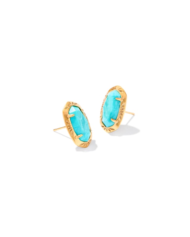 Ellie Vintage Gold Etch Frame Stud Earrings in Variegated Turquoise Magnesite image number 0.0