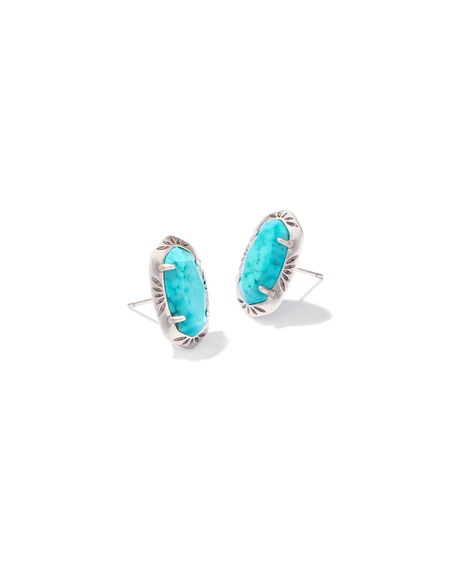 Ellie Vintage Silver Etch Frame Stud Earrings in Variegated Turquoise Magnesite image number 0.0