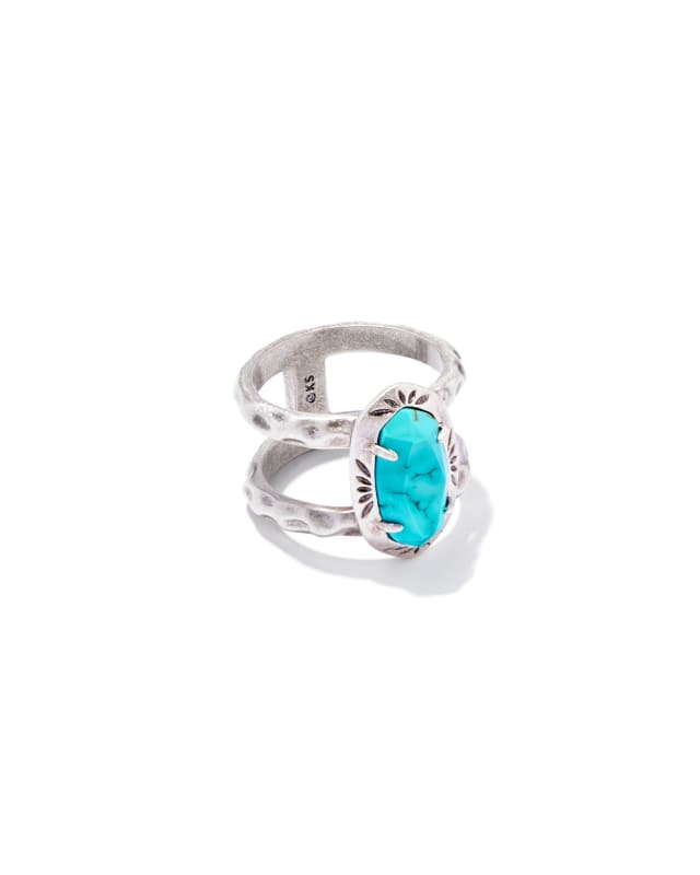 Elyse Vintage Silver Etch Frame Band Ring in Variegated Turquoise Magnesite image number 0.0