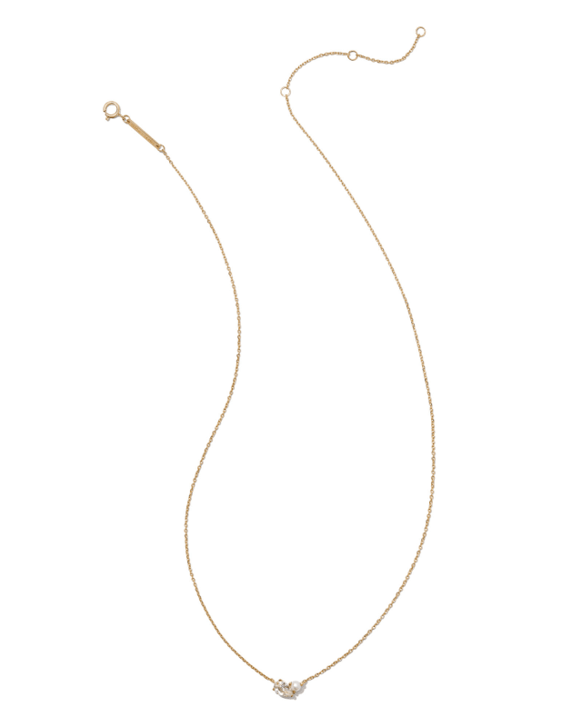 Toi et Moi 14k Yellow Gold Pendant Necklace in White Sapphire and White Pearl image number 2.0