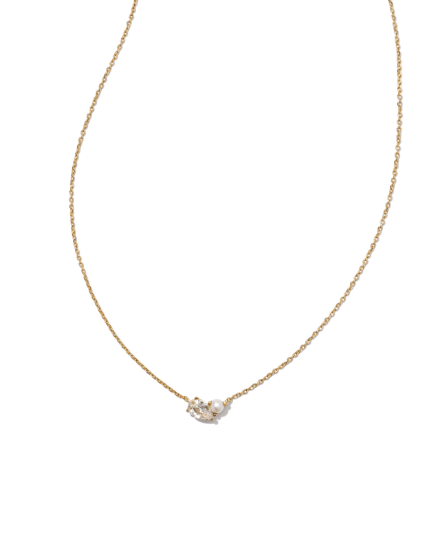 Toi et Moi 14k Yellow Gold Pendant Necklace in White Sapphire and White Pearl image number 0.0